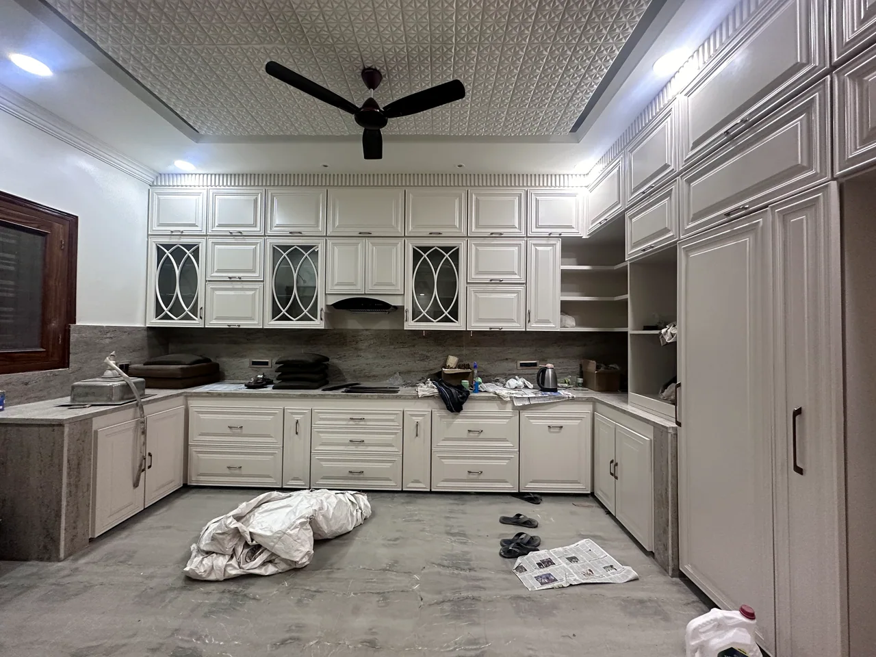 Second view of the kitchen cabinetry during installation