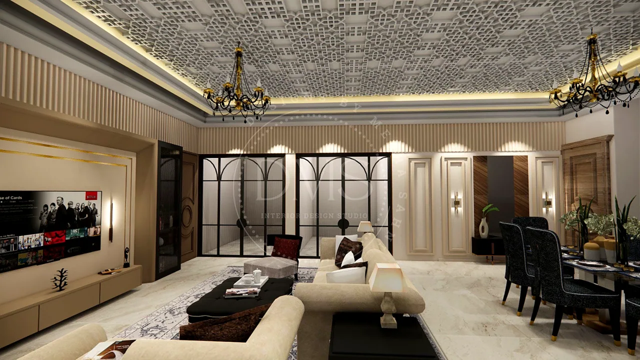 Wide living and dining room view in the Sachdeva Residence, Sector 125, Mohali