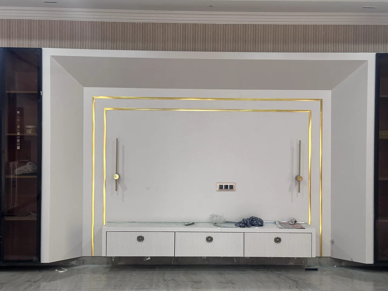 Media wall and cabinetry before final styling