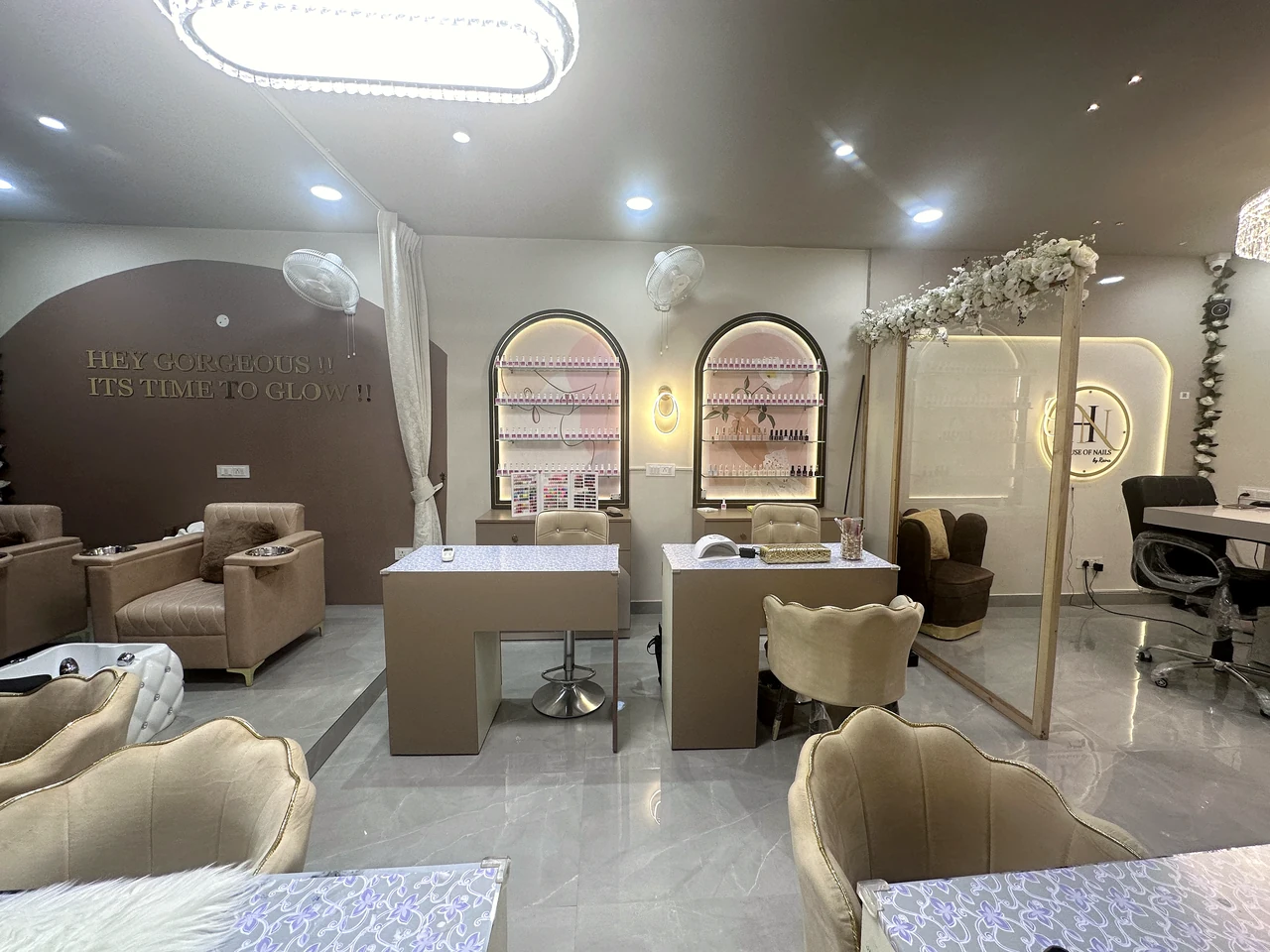 Wide, professionally colour-balanced view of Sheena Nail Studio in Phase 3B2, Mohali
